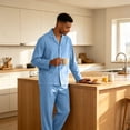 thumbnail image 6 of Mens Pajama Set Soft Long Sleeve Pajamas for Men Lightweight Button Up Sleepwear Lounge Pjs Outfits Light Blue XL, 6 of 9