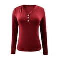 thumbnail image 6 of vdgthytj Long Sleeve Shirts for Women V Neck Button Casual Slim Fitted Fall Winter Thermal Basic Tee Tops, 6 of 8