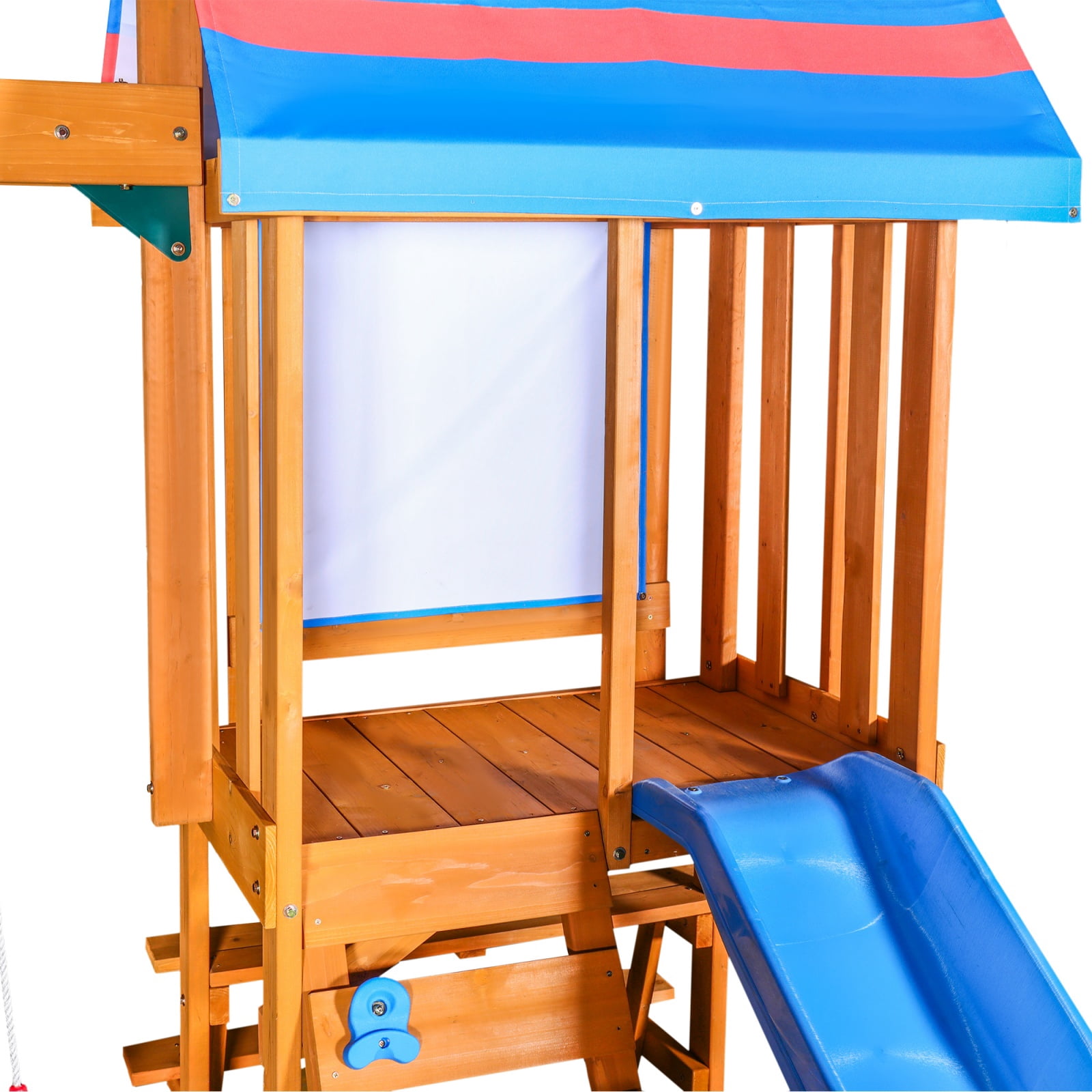 Wooden Outdoor Swing Set 3 In 1 Swing Set Outdoor Children's Playset With Slide , 2 Swings And Climber For Garden, Backyard And Playground, Blue,Blue