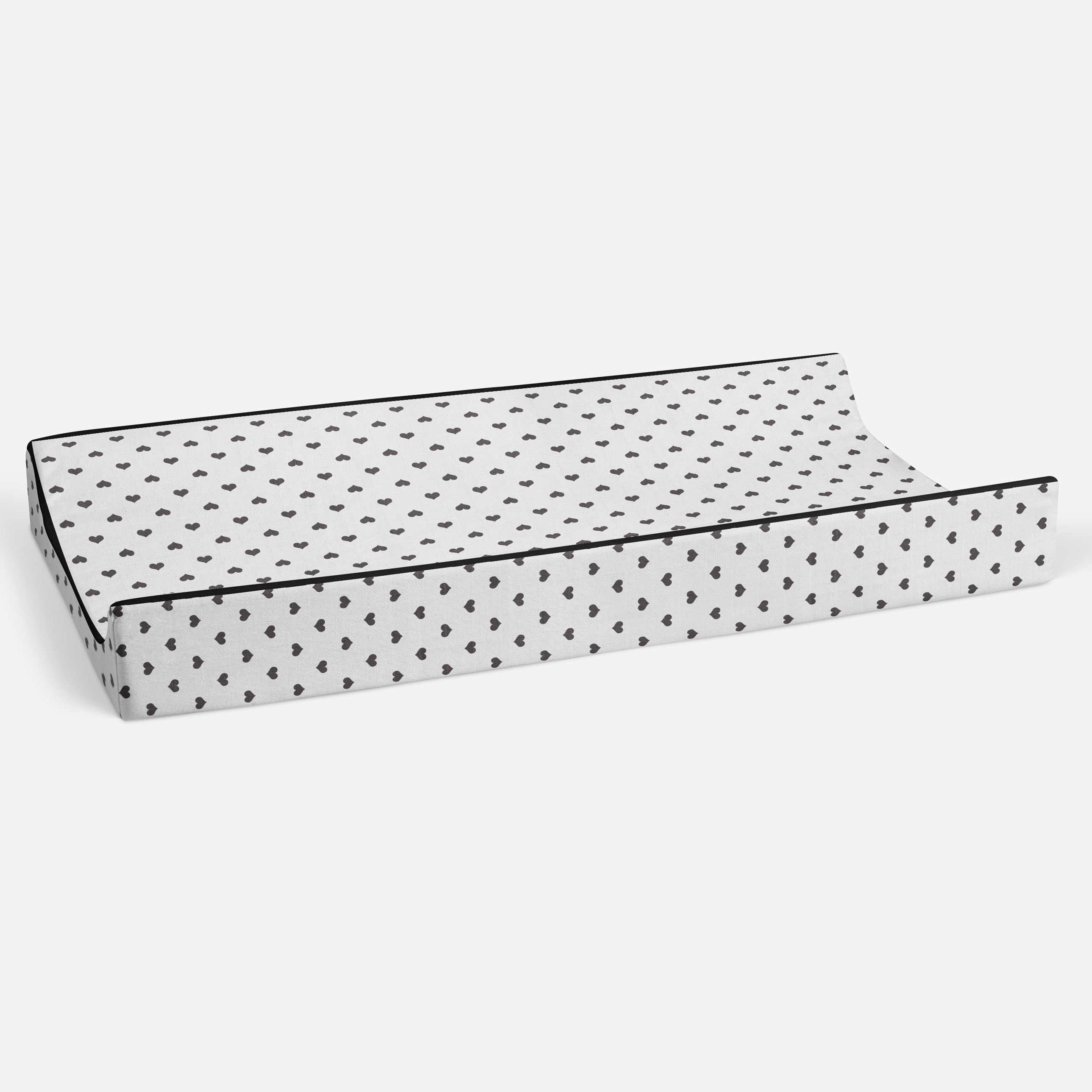 Bacati - Hearts Black Quilted Muslin Changing Pad Cover