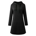 thumbnail image 4 of XIAONU Womens Hoodies Solid Color Kangaroo Pocket Long Hoodie Dress Baggy Long Sleeve Drawstring Oversized Pullover Hoodie Sweatshirts, 4 of 6