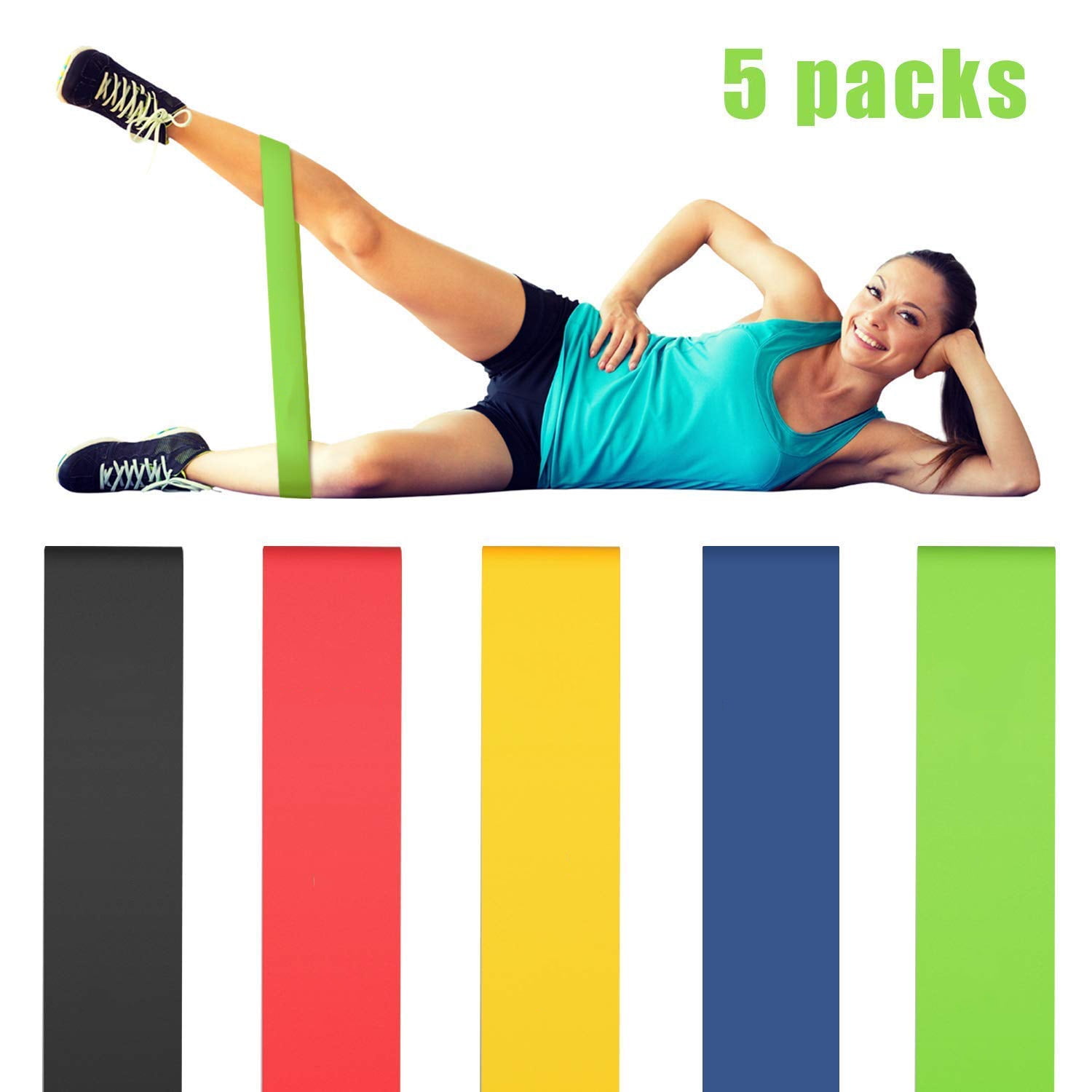 5 PACK WOMENS RESISTANCE BAND LOOP POWER GYM FITNESS EXERCISE YOGA WORKOUT