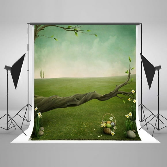 YUSDECOR 5x7ft Easter Photography Backdrop Tree and Basket Easter Eggs Photo Studio Backgrounds for Photo Studio Backgrounds
