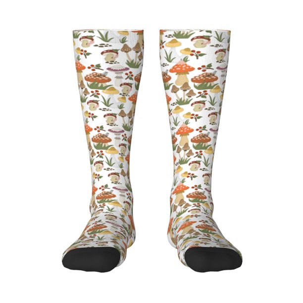 Fotbe Mushrooms Calcetas Divertidas Estampadas para Hombre y Mujer, Calcetas de Algodón hasta la Rodilla para Caminar, Correr, Enfermería y Embarazo