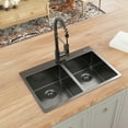 thumbnail image 5 of Gunmetal Black Stainless Steel 33 in. 18 Gauge Double Bowl Dual Mount Kitchen Sink with Black Spring Neck Faucet, 5 of 10