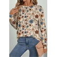 thumbnail image 2 of Women's Khaki Floral Print Loose Crew Neck Long Sleeve T-Shirt for Daily Wear | [ZhiHiMeRi] | (US 12-14)L, 2 of 6