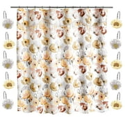 Zahari Home 13pc Poppy Fields Bathroom Shower Curtain Set Yellow Shower Curtain & 12 Shower Curtain Hooks Luxury Contemporary Colorful Shower Curtain Unique Design Stylish Shower Curtain Set