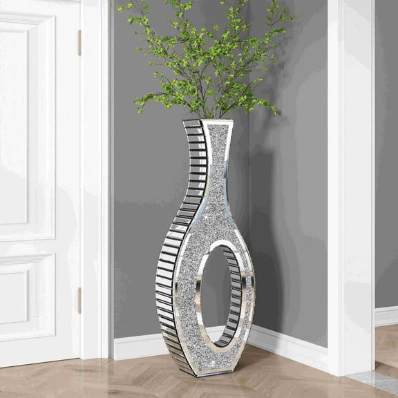 SHYFOY Modern Mirrored Floor Vase with Crushed Diamond Inlay Silver Accent Vase For Home Decor