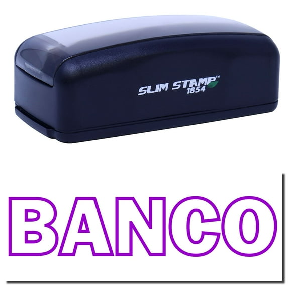 Large Pre-Inked Banco Stamp, Slim 1854, Ultra Slim Design, Impression Size 1-13/16" by 2-1/2", Up to 25,000 Impressions - Purple Ink
