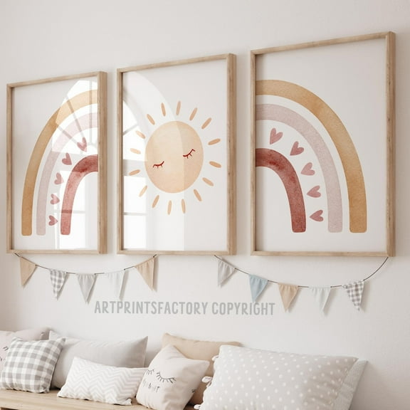 Luvia Rainbow Set Of 3, Girls Print, Rainbow Sun Nursery Print, Girls Print, Playroom Print, Girls Bedroom Set, Nursery Decor, Modern Wall Decor Set 3 Prints 8x12 UNFRAMED