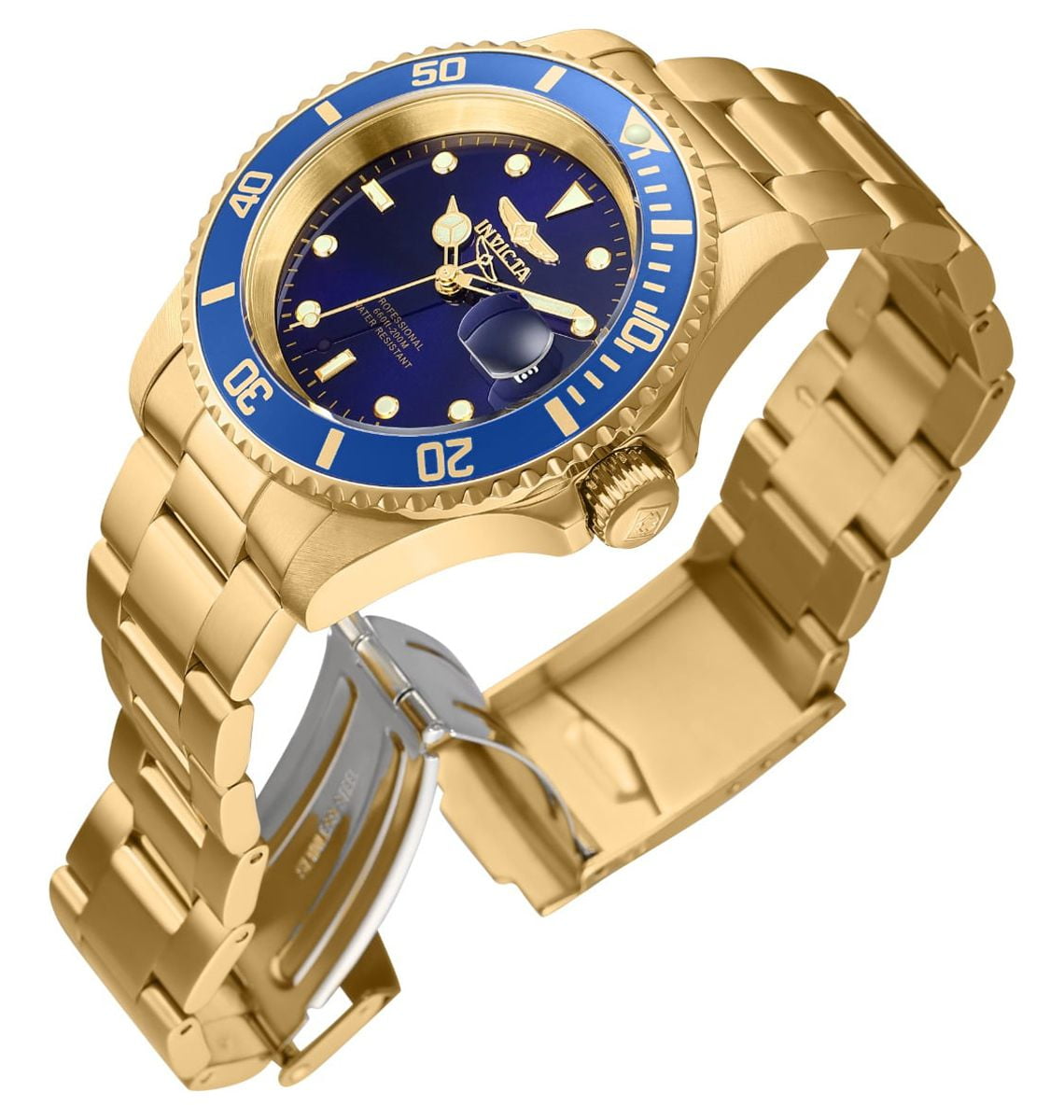 Invicta Pro Diver Men 40mm Stainless Steel Gold Blue dial Quartz Watch