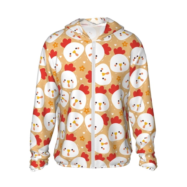 Vsdgher Sweat à Capuche Imprimé Poulet Dessin Animé pour Hommes Femmes, Manches Longues Protection Solaire Pêche pour Course Natation-Petit