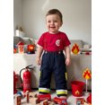 thumbnail image 3 of RUINIXCW Toddler Baby Boy Girl Firefighter Outfit Summer Clothes Kids Firefighter Costume Short Sleeve T-shirt Suspender Pants Overalls Halloween Birthday Outfits, 3 of 10