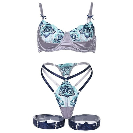 

Sngxgn Women s Stockings Lingerie Fashion Lace Lingerie Underwear Sleepwear Steel Ring Pajamas Garter Mesh One Piece Lingerie For Women Blue L