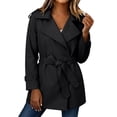 thumbnail image 5 of ManxiVoo Women's Short Trench Coat Belted Casual Lightweight Solid Color Jacket for Spring Fall Outdoor Daily Wear City Style, 5 of 5