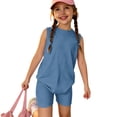 thumbnail image 6 of Summer Outfits for Kids Girls Size 7-8 Girls 2 Piece Outfits Cute Clothing Sets Casual Short Sleeve Tee Top and Y2K Shorts Athletic Lounge Set Navy 5-6 Years, 6 of 7