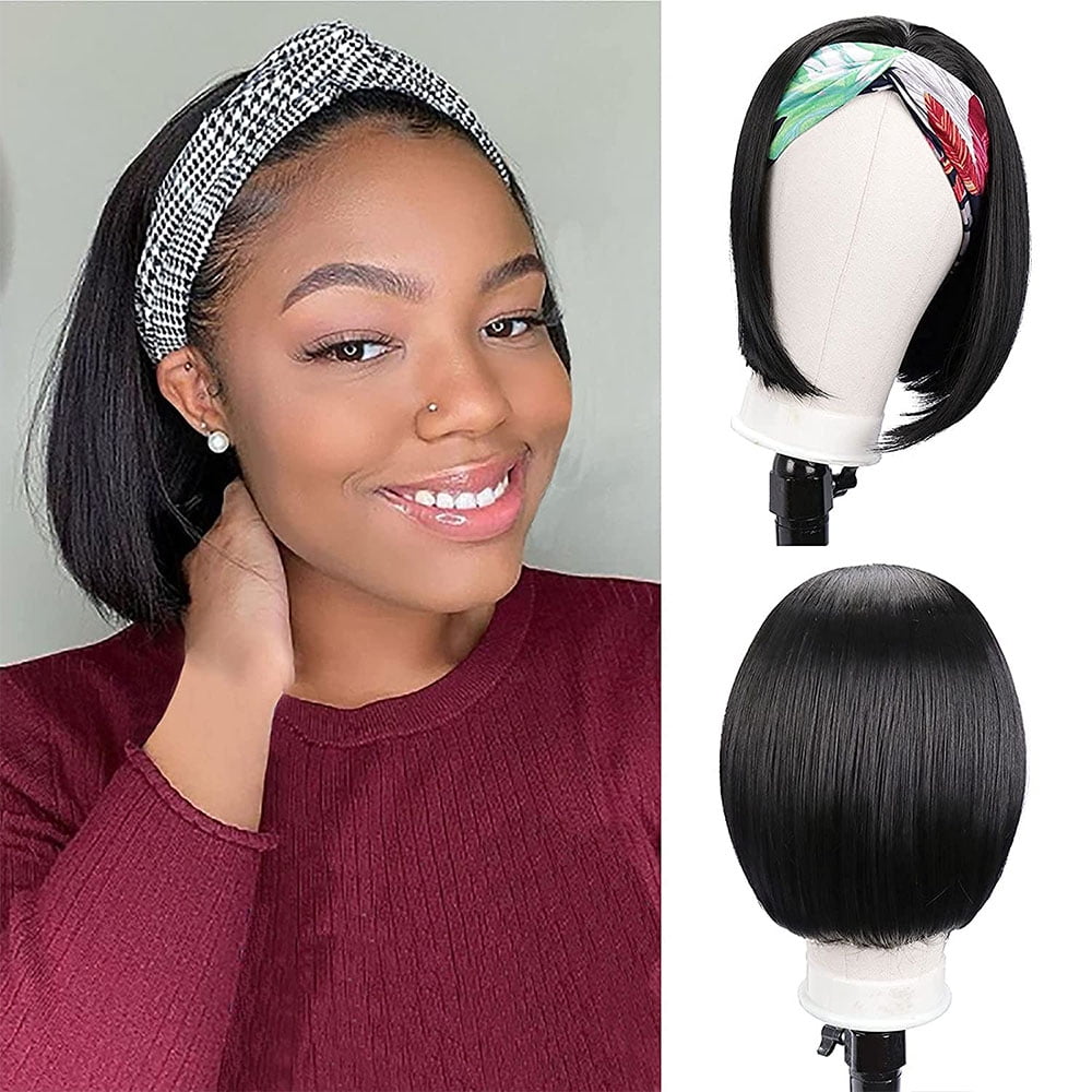 Long straight Synthetic Headband bob Wig for Black Women Synthetic