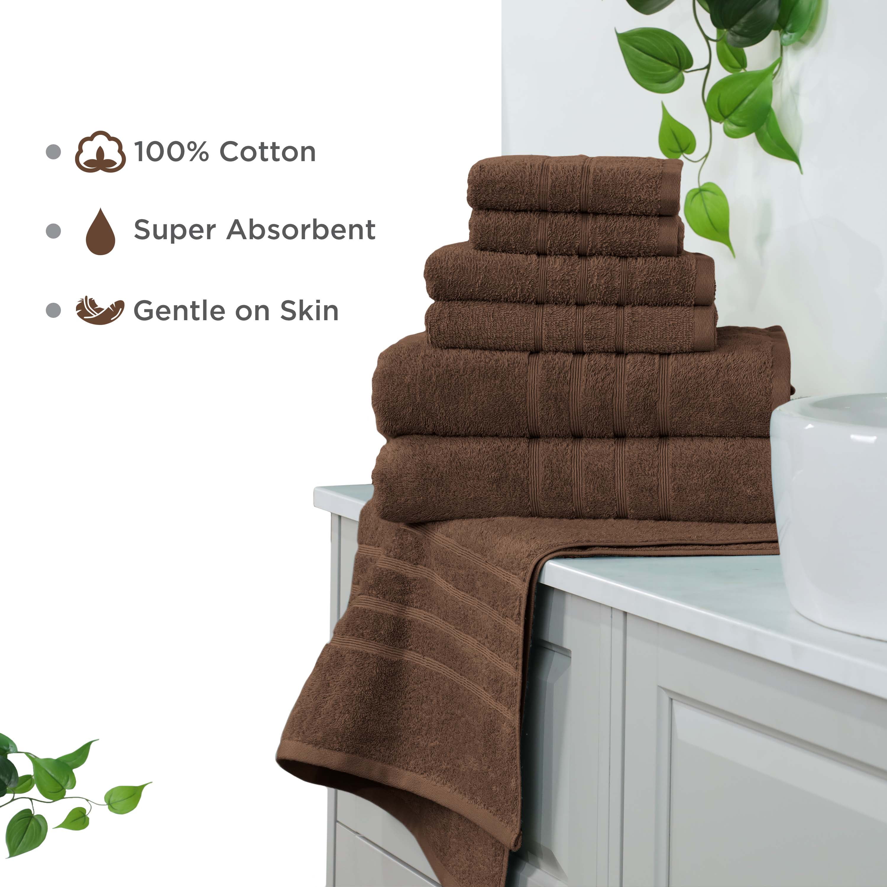 Martex 6-Piece Towel Set | 100% Cotton Soft & Absorbent Bath Towels | Chocolate