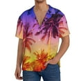 thumbnail image 3 of Naloa Palm Trees at Sunset Men's Loose Fit Cuban Collar Short-Sleeve Shirt with Button-down and Chest Pocket for Everyday Wear Outings - Large, 3 of 7