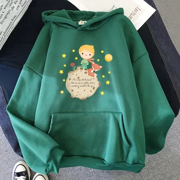 Little Prince and Fox Hoodies Casual Sweatshirts Kawaii Cartoon Printing Hoody Cute Graphic Clothes