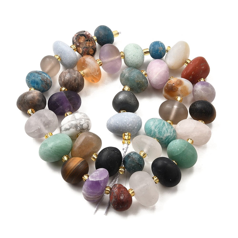 Natural Mixed Gemstone Beads Strands Nuggets Tumbled Stone with Seed Beads 12~14x10.5~12mm Hole: 1mm about 25pcs/strand 15.43''(39.2cm)