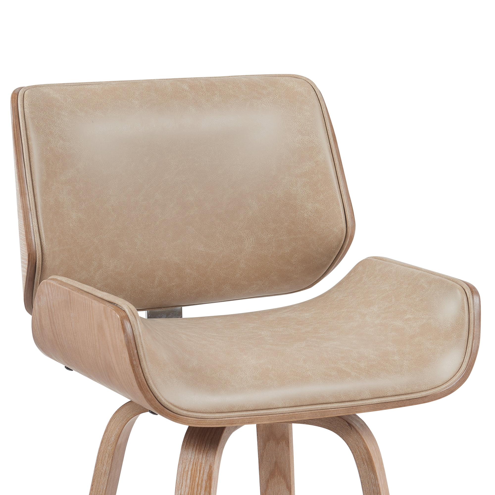 Tyler Modern Counter Height Swivel Bar Stool with White Wash Finished Wood and Vintage Brown Upholstery