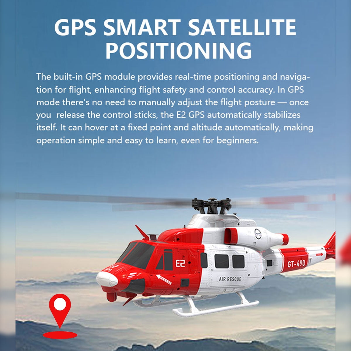 E2 UH-1Y Dual Brushless RC Simulation Helicopter Model, 2.4G 6CH Direct Drive Aircraft with Lidar positioning and GPS (RTF / Mode 1 & Mode 2 Switchable/Rescue Livery)
