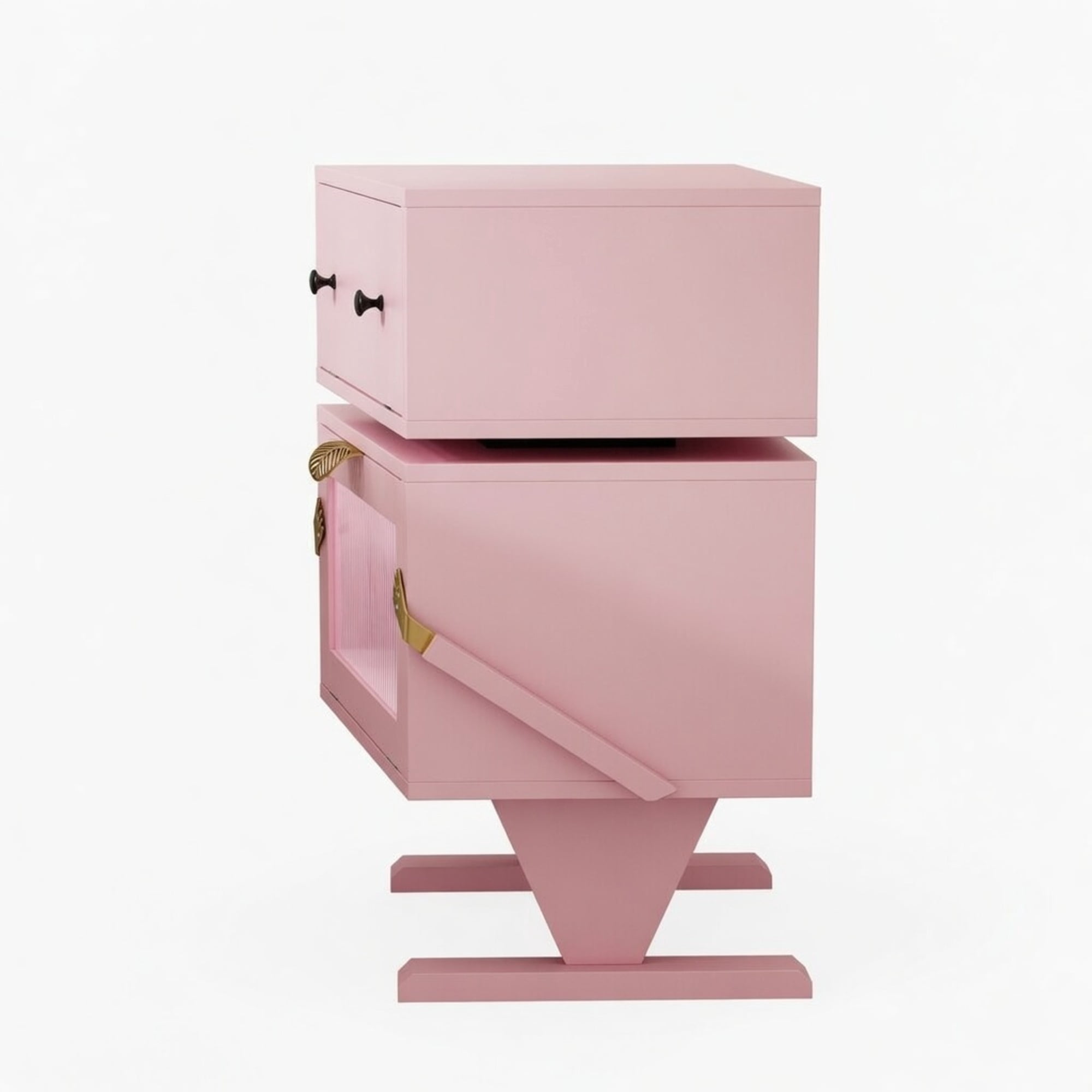 20.7" Wide End Table, Pink Robot LED Nightstand with 360° Rotating Drawer