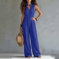 thumbnail image 6 of VBVC Women's Cotton Linen Button Front Jumpsuit , Sleeveless Baggy Overall For Women , Ladies' Summer Wide Leg Romper with Pockets, Blue , S-2XL, 6 of 8