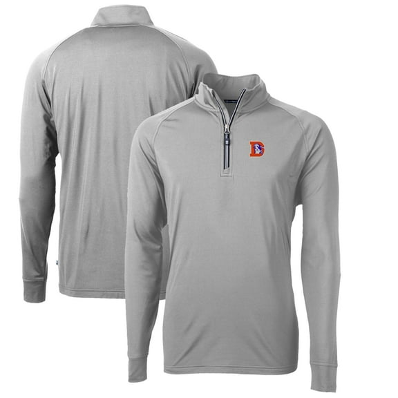 Men's Cutter & Buck Gray Denver Broncos Adapt Eco Knit Stretch Recycled Quarter-Zip Throwback Pullover Top