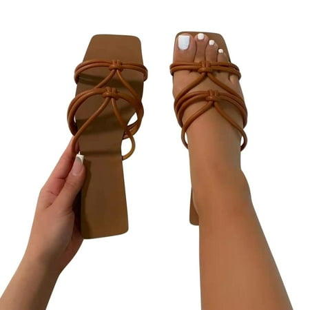 

uikmnh Slippers for Women And Sandals Flat Slippers Summer Spring Open Toe Heel Women s Women s Sandals Brown 8