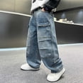 thumbnail image 2 of WMQPNNS Boys Baggy Jeans Fashion Streetwear Boys Pants Size 18 Elastic Waist Casual Wide Leg Denim Pants with Pockets,Size 7-8 Years,3-Light Gray, 2 of 4