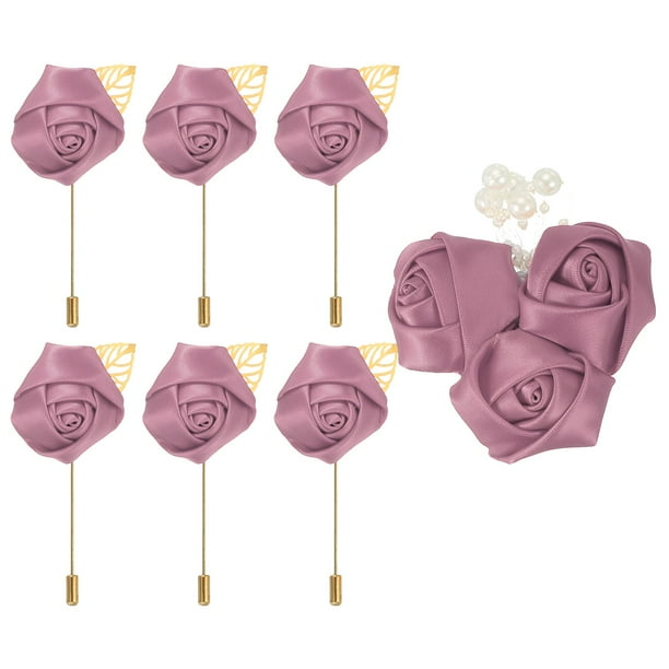 Uxcell 7 Pcs(6pcs Pins + 1 Brooch) Boutonnieres de rosa profunda de 6 piezas para bodas, ceremonias, aniversarios, bailes de graduación y cenas formales.