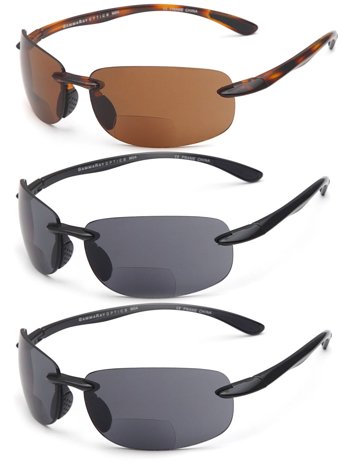 GAMMA RAY 3 Pairs of Sports Bifocal Sunglasses Readers for Biking