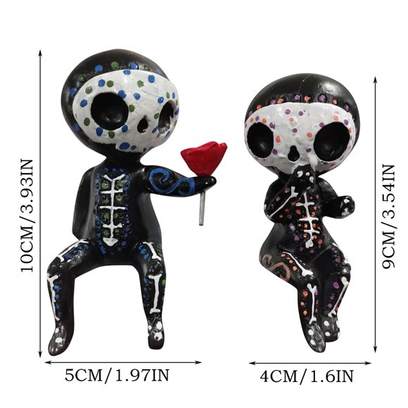 4 INCH Sugar Skull Couple Figurines Sugar Skull Decor,Sugar Skull Couple Statue,Resin Crafts Cute Statue Lovers - Roses