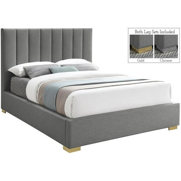 Meridian Furniture Pierce Grey Linen Textured Fabric Queen Bed