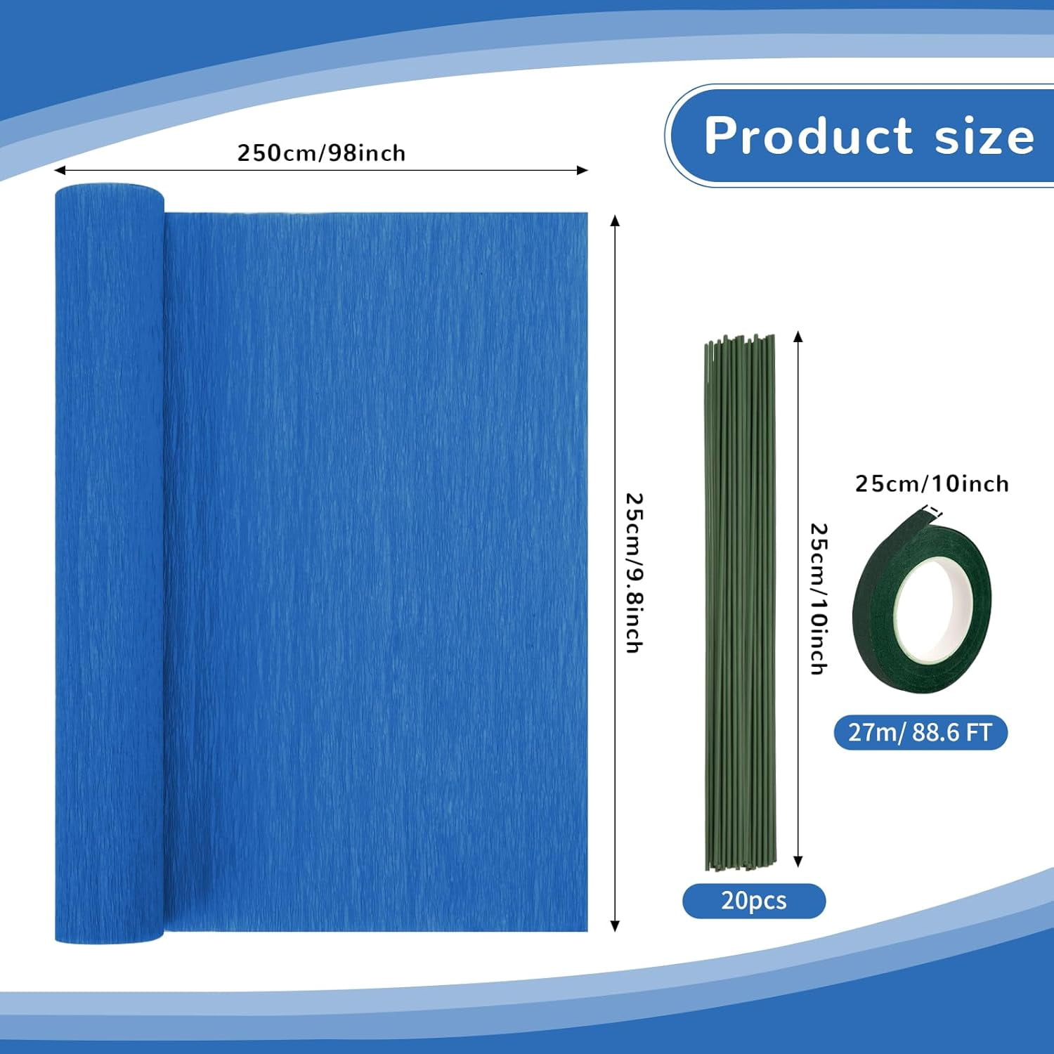 Crepe Paper Streamers 8 Rolls, 10 x 98Inch 8 Blue Colors Crepe Paper Sheets for DIY Gift Colourful Paper Flower Wrapping Paper Crafts Birthday Wedding Holiday Party Decorations