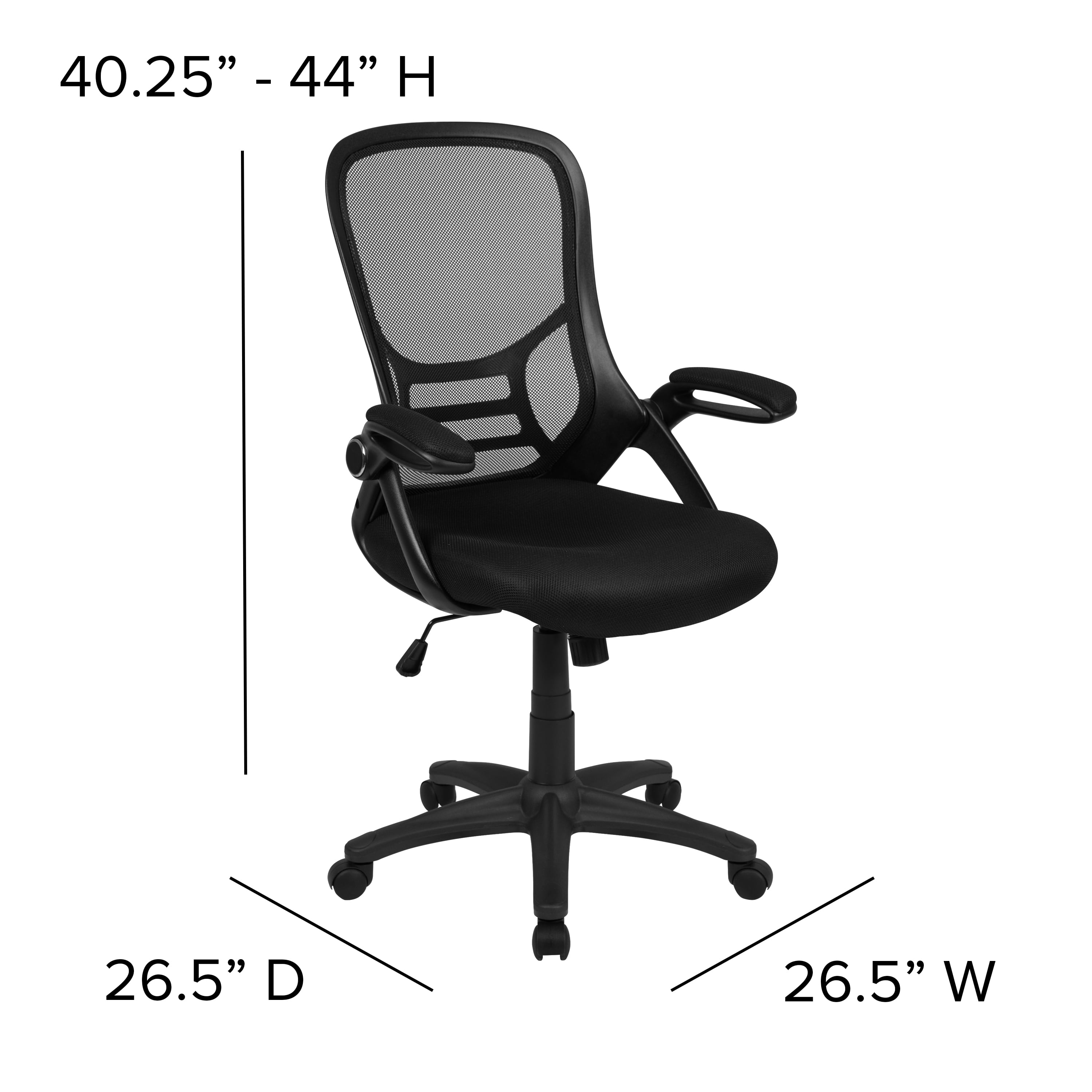 Emma + Oliver High Back Black Mesh Ergonomic Office Chair with Black Frame and Flip-up Arms
