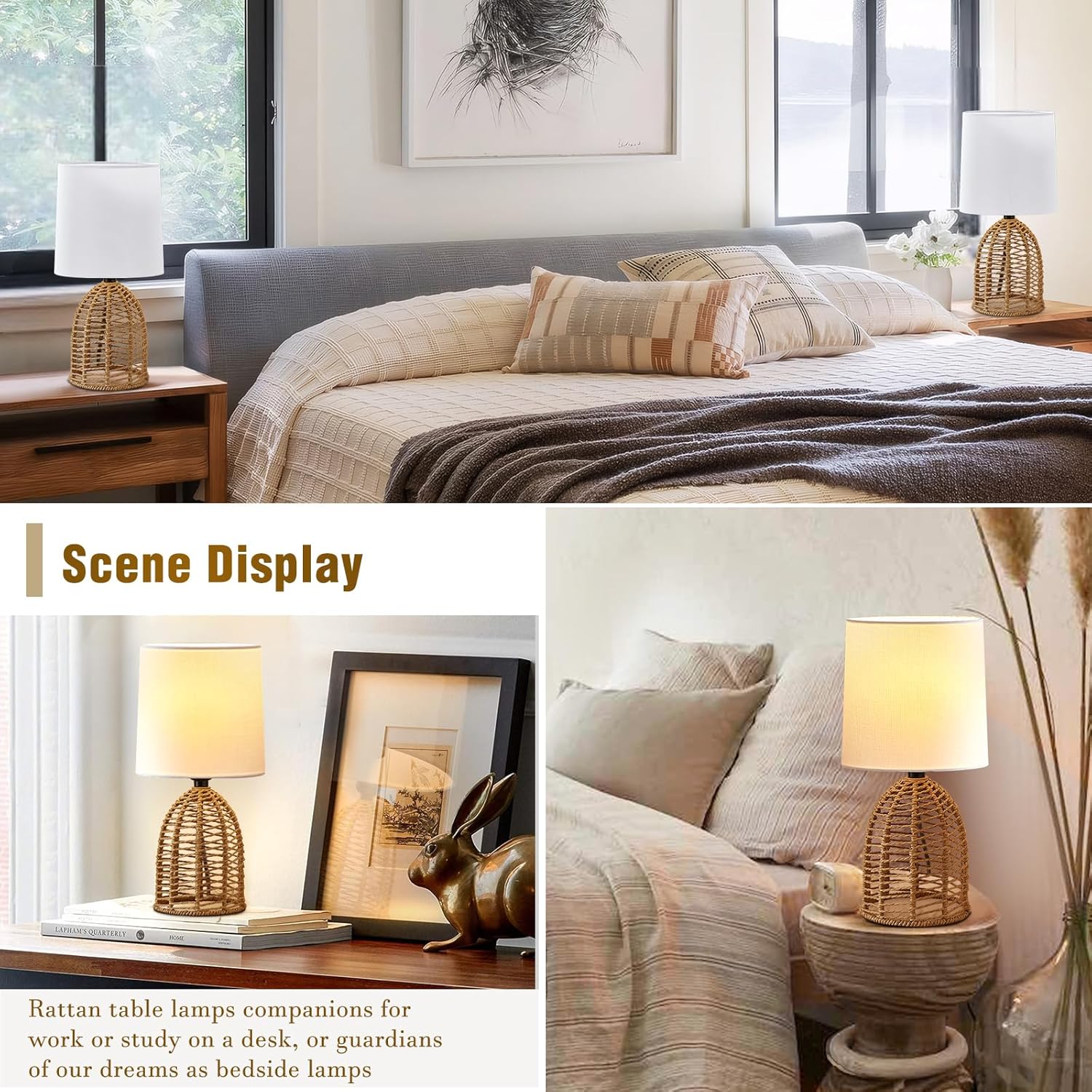 NATYSWAN Rattan Table Lamps Set of 2, 13.75 Inches photo 5