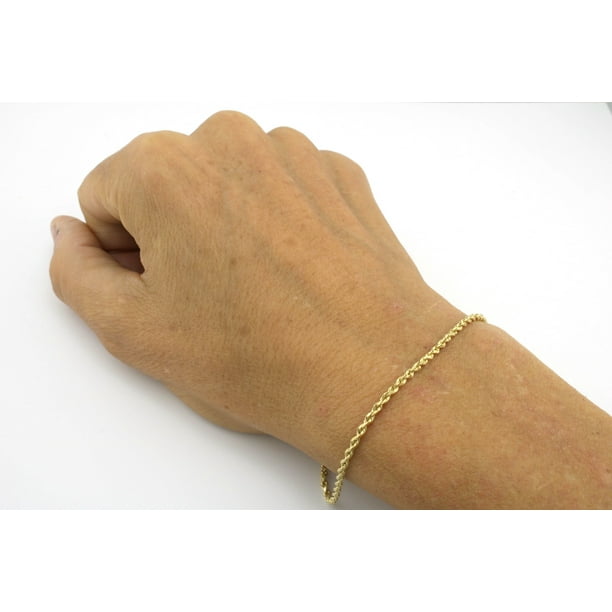 Nuragold 10k Yellow Gold Womens 2mm Hollow Rope Chain Bracelet or