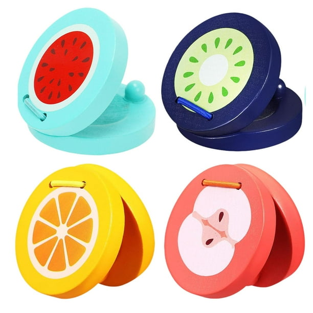 4 piezas de castañuelas para dedos, ayuda didáctica, castañuelas de frutas de dibujos animados, juguete musical para bebés, niños en edad preescolar