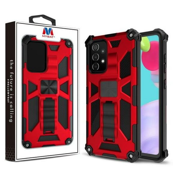 MyBat Sturdy Hybrid Protector Cover Case (with Stand) Compatible With Samsung Galaxy A52 5G - Red / Black