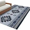 thumbnail image 2 of 2.7x5 Area Rugs, Blue Aztec Non-Skid Rubber Backing Large Rectangle Rugs - Living Room Bedroom Home Office, Boho Southwest Farmhouse Ethnic Motifs Indoor Floor Mat Carpets Washable Rug, 2 of 9
