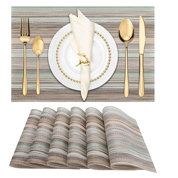 Set of 6 Placemats,Heat Resistant Stain Resistant Woven Vinyl