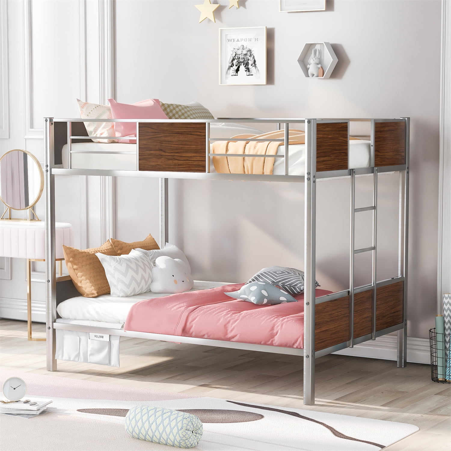 FullOverFull Bunk Bed, Modern Steel Bed Frame With FullLength Safety