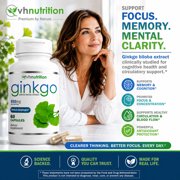 VH Nutrition Ginkgo Biloba Supplement 550mg | Cognitive and Memory Support* | Boost Mental Clarity and Focus | Brain Health Supplement | 60 Capsules