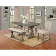 thumbnail image 2 of 6pc Rustic Wood Counterheight Dining Set with Table + Beige Chairs + Bench, 2 of 6