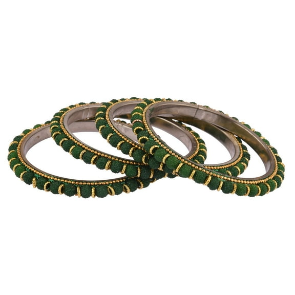 Efulgenz Indian Beaded Bangles Faux Pearl Green Bangle Traditional Wedding Bridal Bollywood Handcrafted Bracelet Bangle Set for Women (4 Pcs) Size 2.4