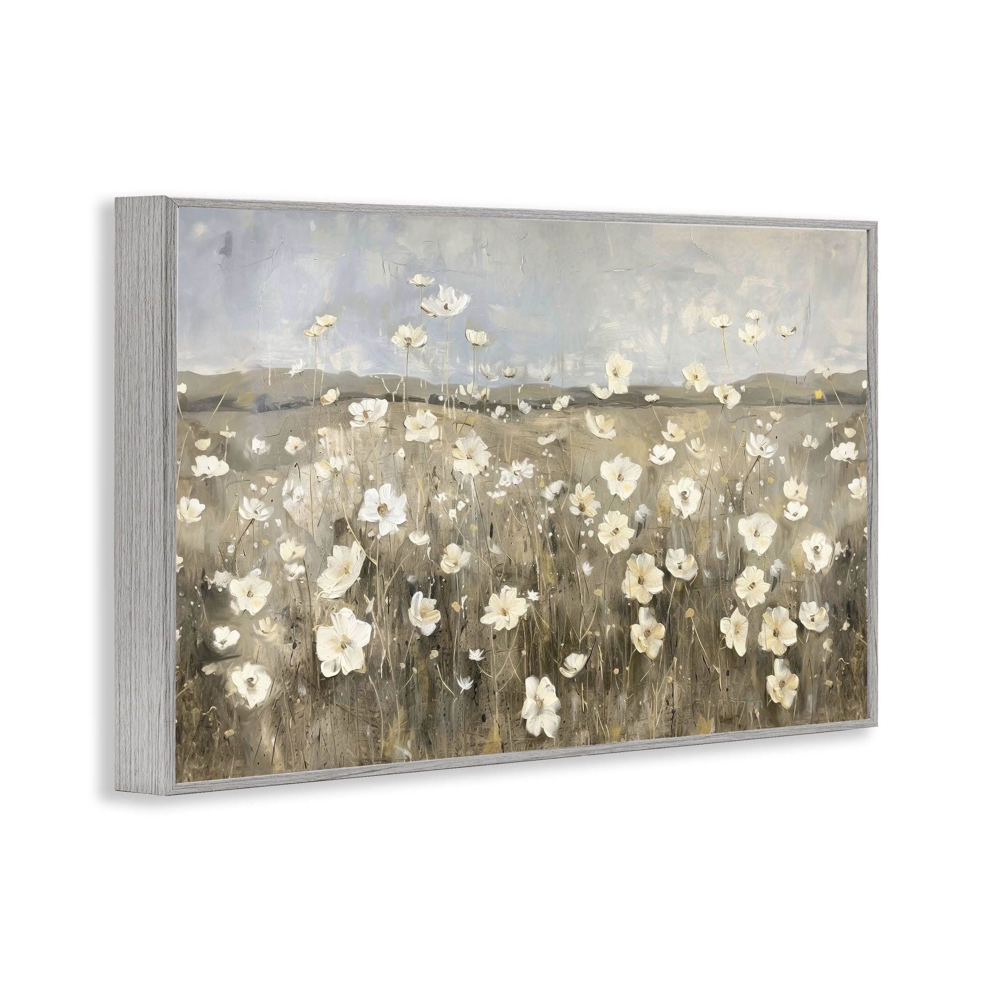 Stupell Industries Prairie Wildflower Meadow Landscape Painting Gray Framed Art Print Wall Art, 24 x 16