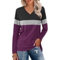 thumbnail image 3 of Color Block Long Sleeve Shirts for Women 2026 Spring Fall Casual Relaxed Fit V Neck Shirt Pullover Blouse, 3 of 5